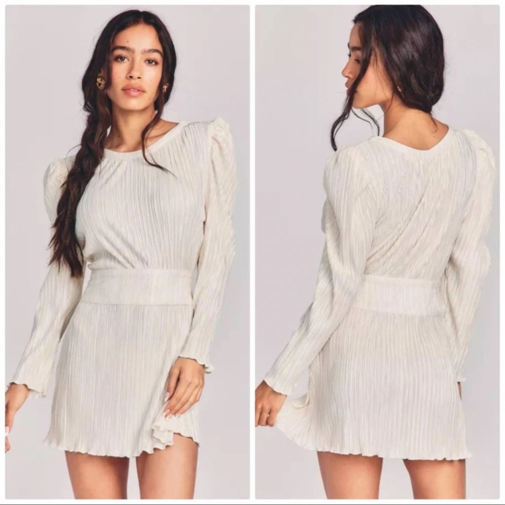 LoveShackFancy Cream Pleated Dress